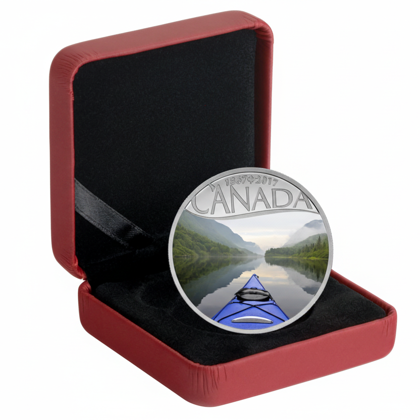 1/2 oz Pure Silver Coloured Coin - Celebrating Canada's 150th Coin Series: Kayaking on the River (2