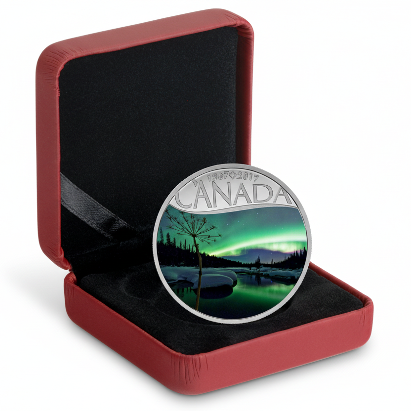 1/2 oz Pure Silver Coloured Coin - Celebrating Canada’s 150th Coin Series: Aurora Borealis