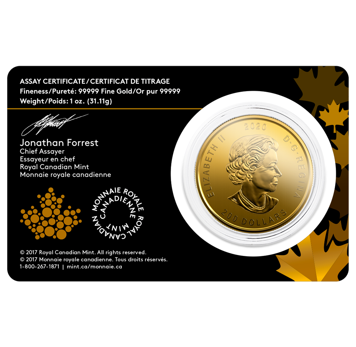 1 oz Gold Coin – 2020“Call Of The Wild” Coin 7: Bobcat - .99999 Au - Royal Canadian Mint