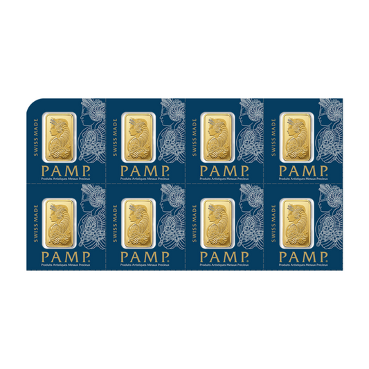 8 x 1 Gram Gold Bar - PAMP Suisse - Lady Fortuna Series - 1 g Gold Bar - .9999 Au