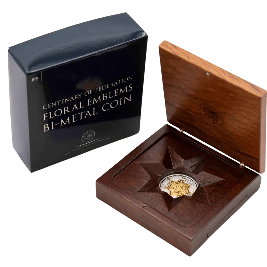 Australian Bi-Metalic Coin - Centenary of Federation- Floral Emblems 4th Portrait - Perth Mint .999 Au/Ag