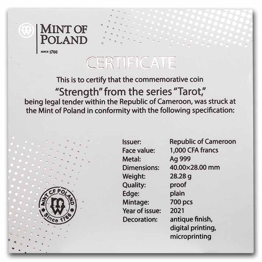 2021 Republic of Cameroon Black Proof Silver Tarot: Strength