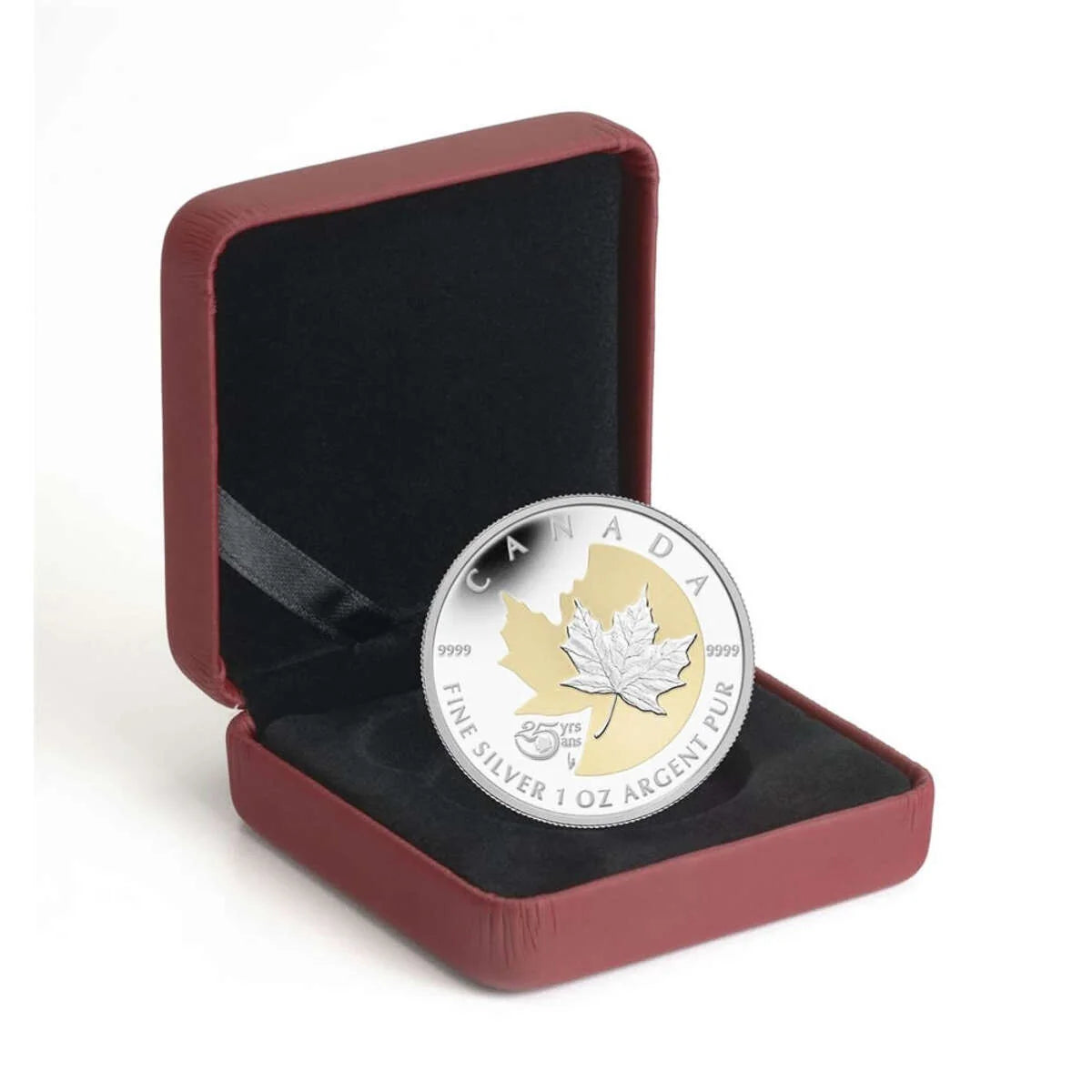 1 oz 2013 $5 The Silver Maple Leaf, 25th Anniversary - Pure Silver Coin with Selective Gold Plating