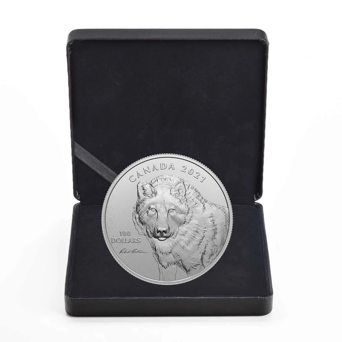 10 oz 2021 $100 Wolf Sketch, By Robert Bateman - Pure Silver Coin