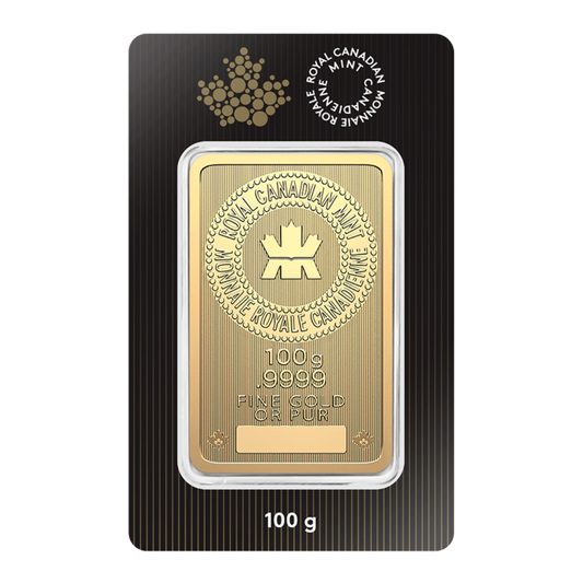 100 Gram Gold Minted Bar - 2025 RCM - Royal Canadian Mint .9999 Au
