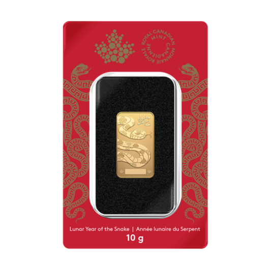 10 g Gold Bar - 2025 Lunar Year of the Snake - Royal Canadian Mint - .9999 Au