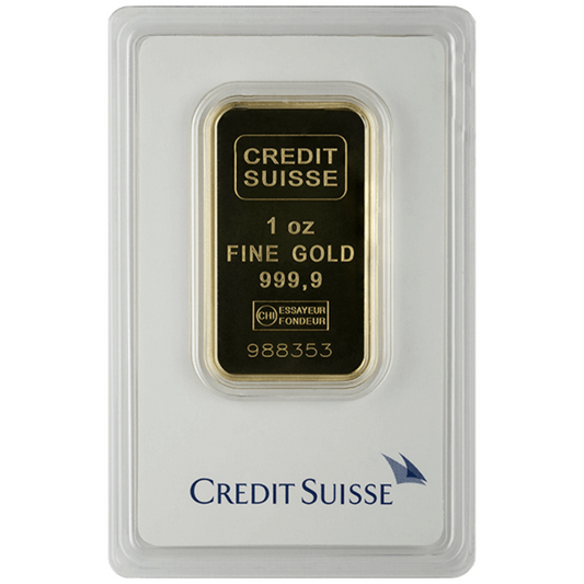 1 oz Gold Bar - Credit Suisse - Valcambi Suisse - .9999 Au