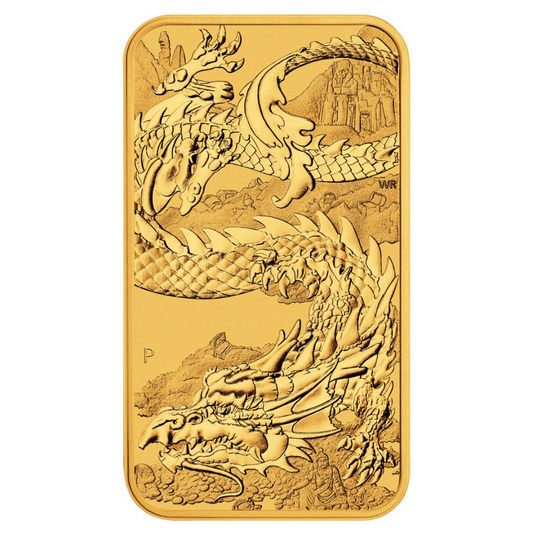1 oz Gold Rectangular Coin - 2023 Dragon - Perth Mint .9999 Au
