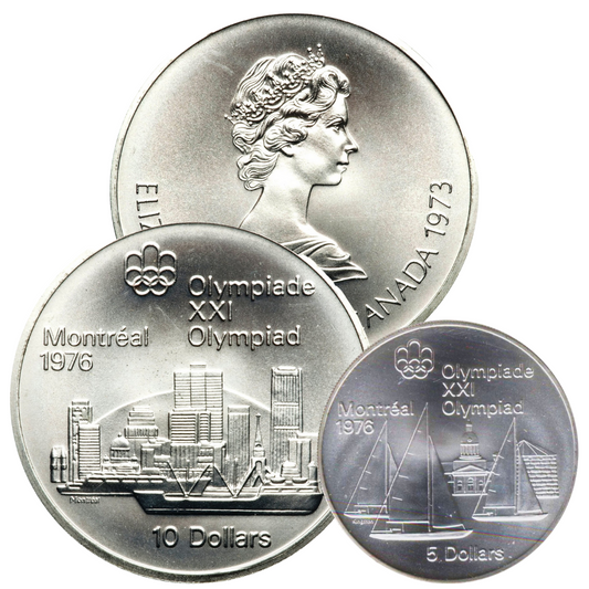 50 oz Montreal Olympics Silver Coins - 92.5% $10 & $5 Coins - 0.925 Ag