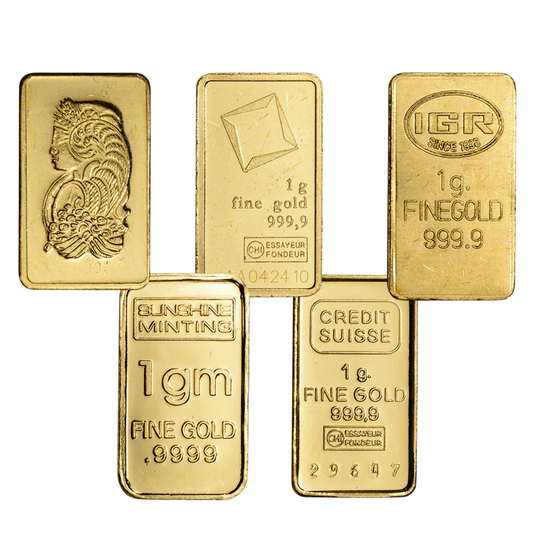 1 Gram Gold Bar/Coin/Round - Assorted Mint - .999+ Au