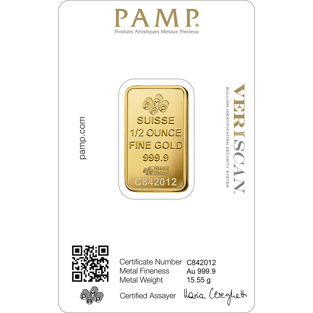 1/2 oz Gold Bar - PAMP Suisse - Lady Fortuna Series - .9999 Au