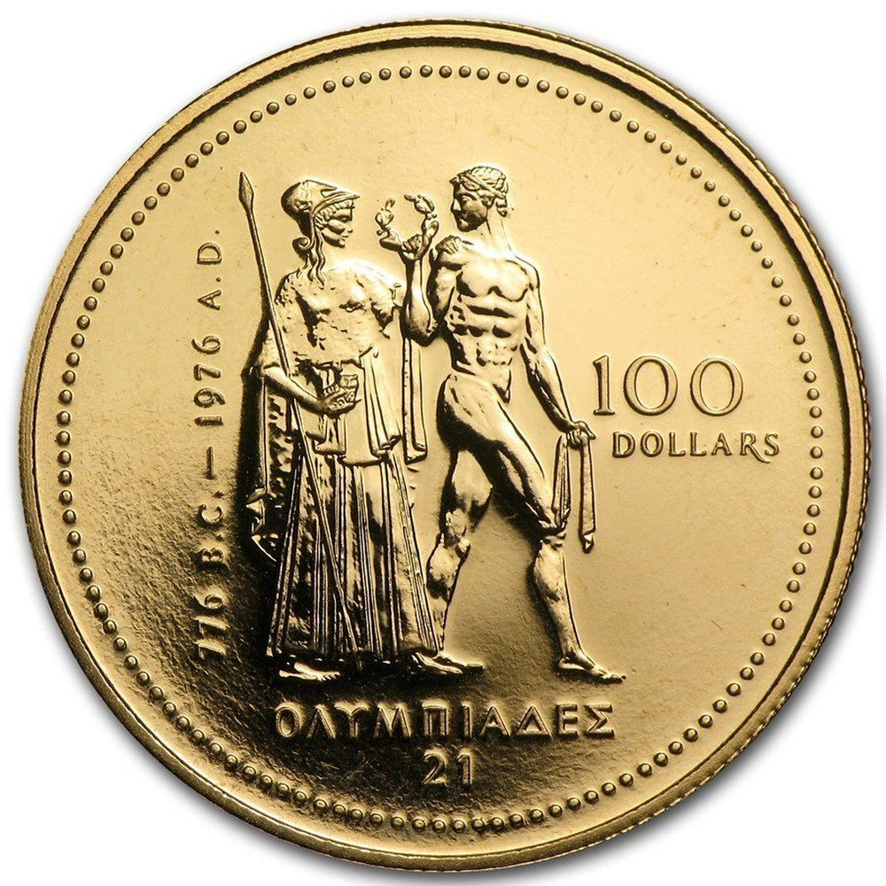 22kt Montreal Olympic Gold Coin - $100 - 1976 Canada - .917 Au