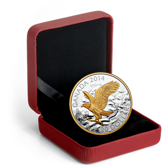 1 oz. Fine Silver Gold-Plated Coin - Perched Bald Eagle - Mintage: 8,500 (2014)