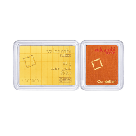 50 Gram Gold Combi-Bar - Valcambi Suisse - 50 x 1 g Gold Bar - .9999 Au