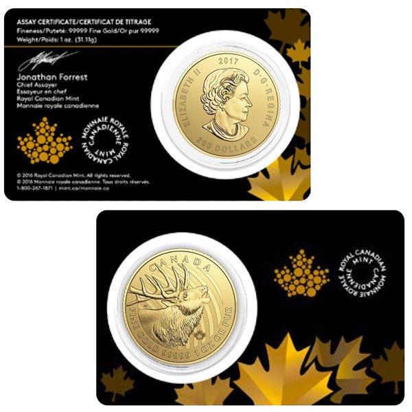 1 oz Gold Coin - 2017 Elk - Mintage: 400 - .99999 Au - Royal Canadian Mint