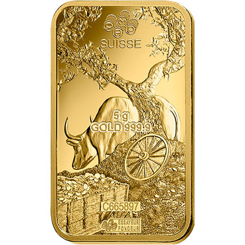 5 g Gold Bar - 2021 Lunar Calendar Series Ox - PAMP Suisse - .9999 Au