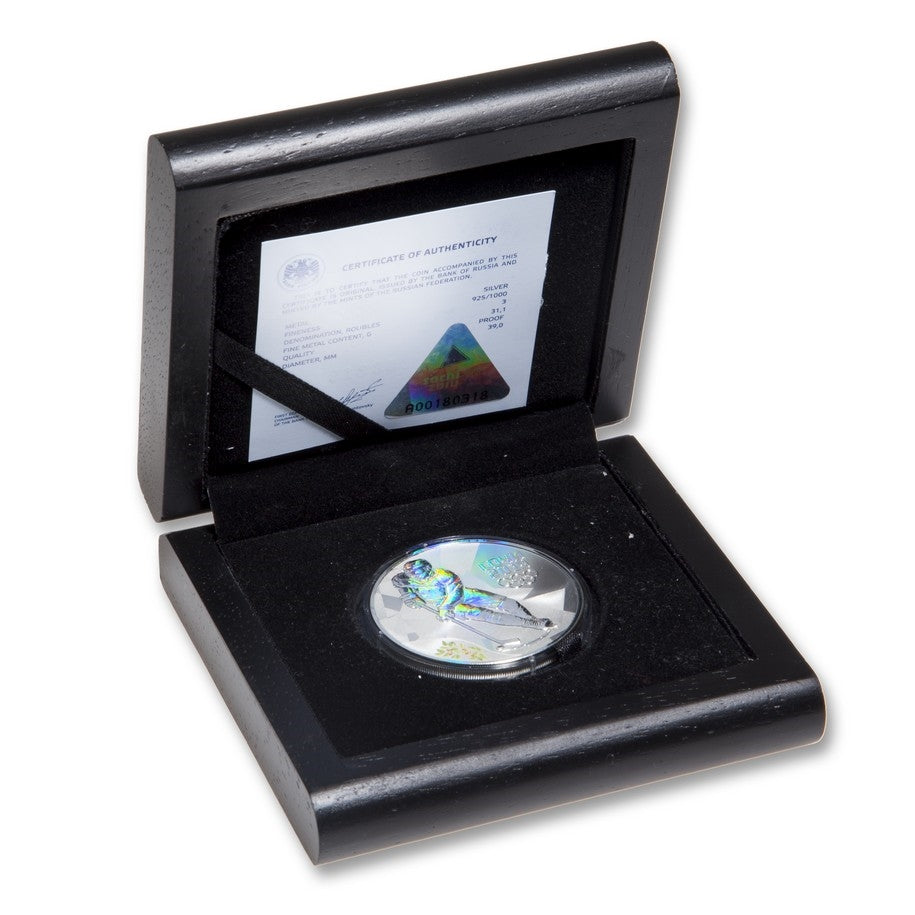1-oz Sterling Silver 3-Roubles Coin - Hockey: Sochi 2014 Winter Olympics