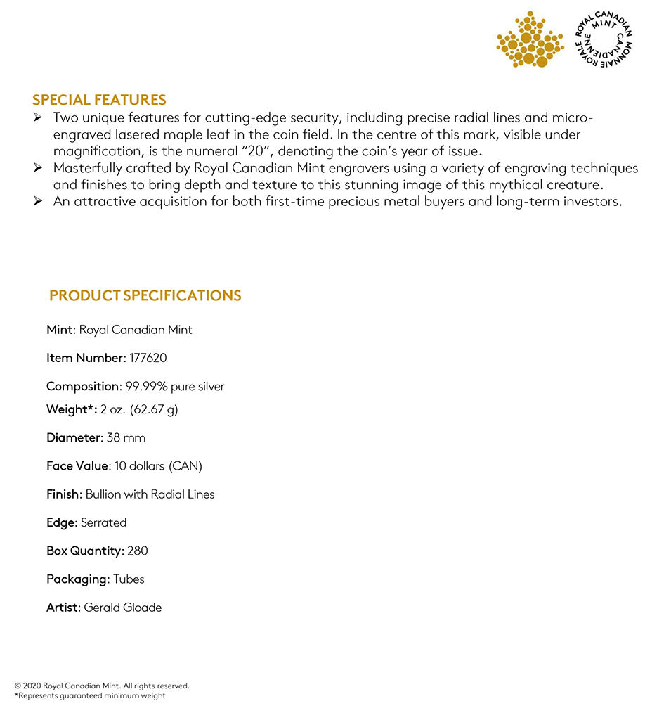 BUY 2 oz 2020 Canadian Silver KRAKEN Coin - Creatures of the North RCM Series - .9999 AG - Royal Canadian Mint