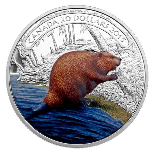 1 oz Fine Silver Coloured Coin – Beaver at Work – Mintage: 7,500 (2015)