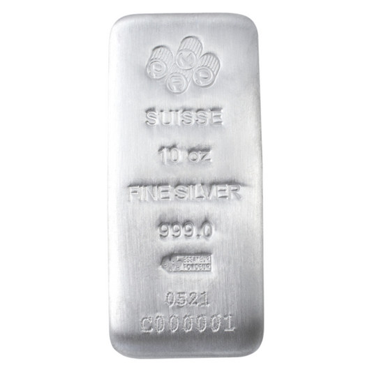 10 oz Silver Cast Bar - PAMP Suisse - .999 Ag - Certificate of Authenticity