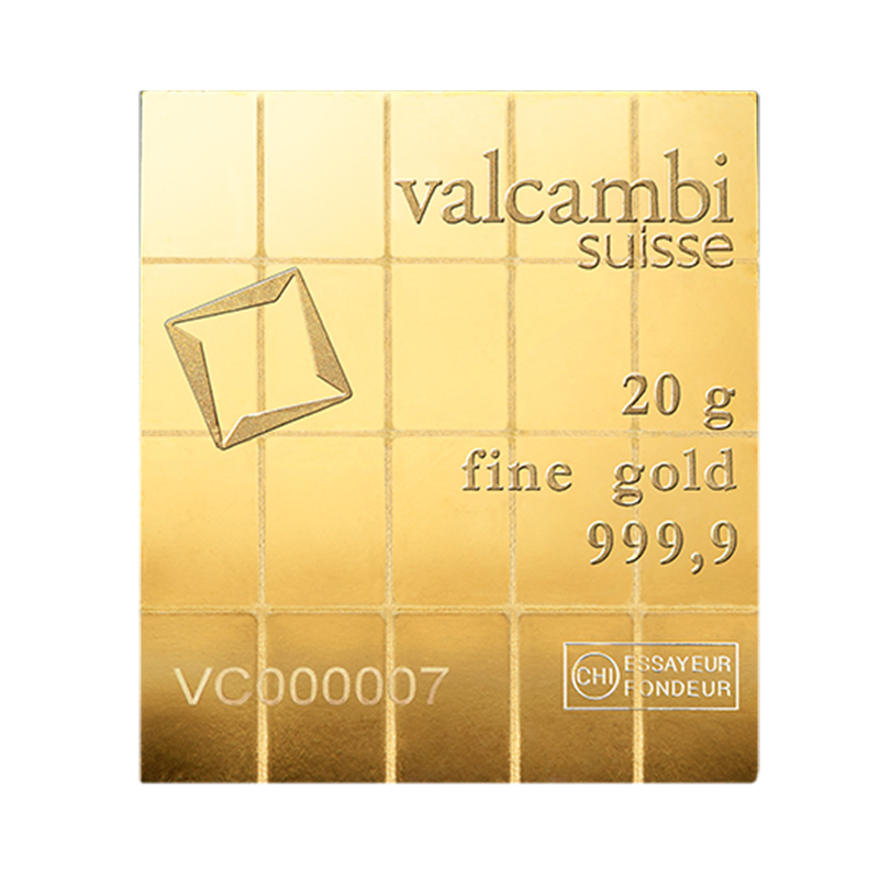 20 Gram Gold Combi-Bar - Valcambi Suisse - 20 x 1 g Gold Bar - .9999 Au