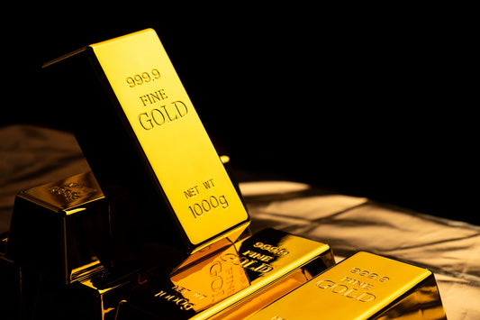 A row of 1000 gram fine gold bullion bars