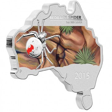 1 oz. Pure Silver Coin - Australian Map Shaped Redback Spider (2015)