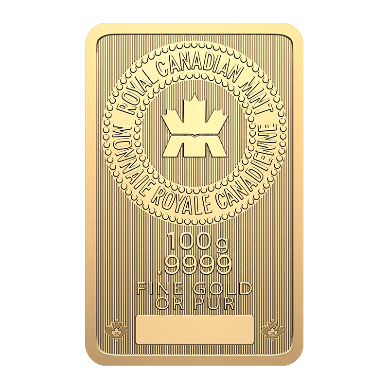 100 Gram Gold Minted Bar -  2025 RCM - Royal Canadian Mint .9999 Au