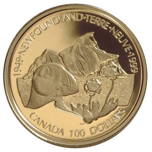 1999 $100 Newfoundland's Confederation, 50th Anniversary - 14-kt. Gold Coin