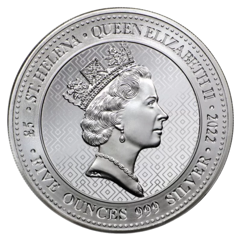 5 oz Silver Coin - St. Helena The Queen's Virtues: Victory Angel - East India Company .999 Ag