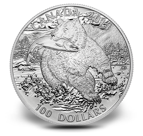 1 oz $100 for $100 Fine Silver Coin - The Grizzly (2014)