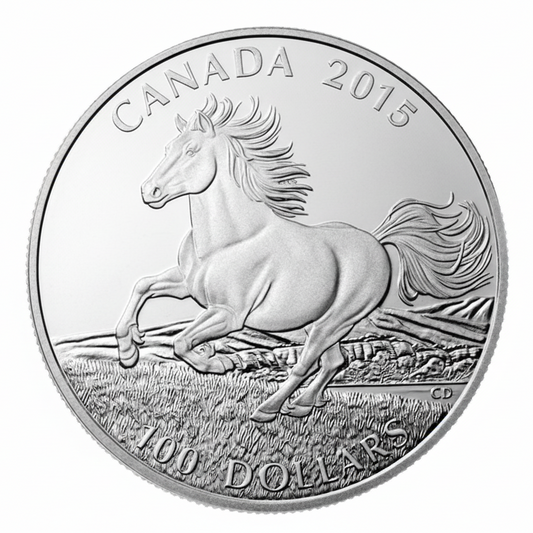 Canadian Horse - $100 for $100 Fine Silver Coin (2015)