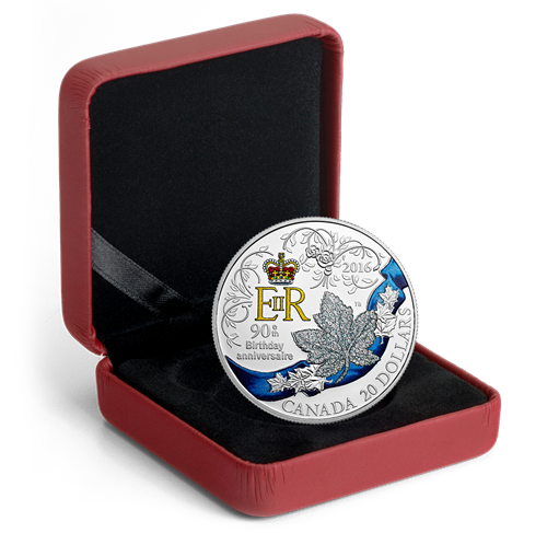 1 oz. Fine Silver Coloured Coin - A Celebration of Her Majesty's 90th Birthday - Mintage: 7,000