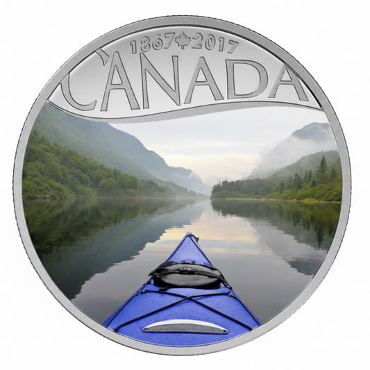 1/2 oz Pure Silver Coloured Coin - Celebrating Canada's 150th Coin Series: Kayaking on the River (2