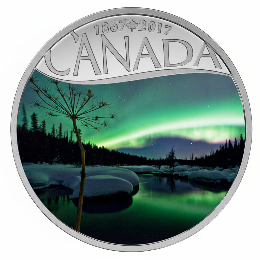 1/2 oz Pure Silver Coloured Coin - Celebrating Canada’s 150th Coin Series: Aurora Borealis