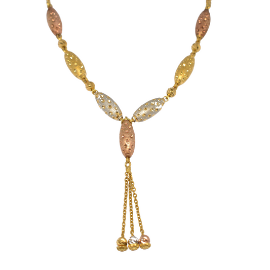 22K Tri-tone Gold Beaded 18" Necklace - Preowned