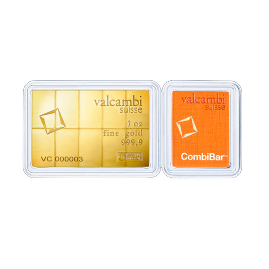 1 oz Gold Combi-Bar - Valcambi Suisse - 10 x 1/10 oz Gold Bar - .9999 Au