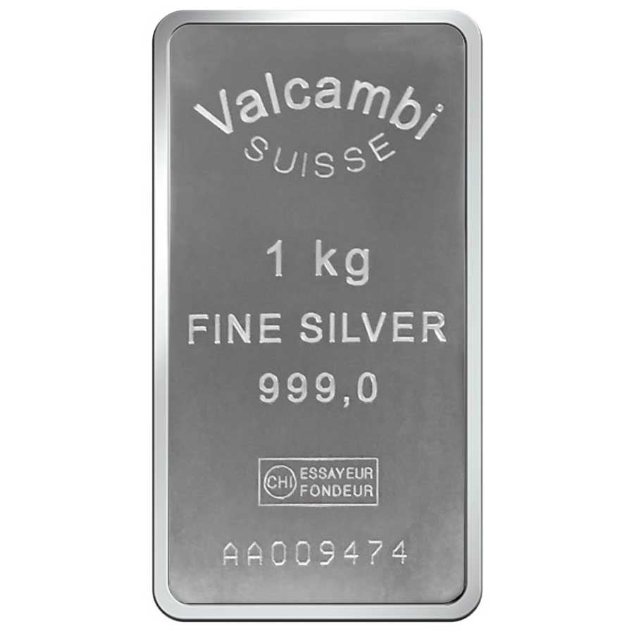 1 Kilogram Preowned Minted Silver Bar - Valcambi Suisse - 1 Kg Silver Bar - .999 Ag