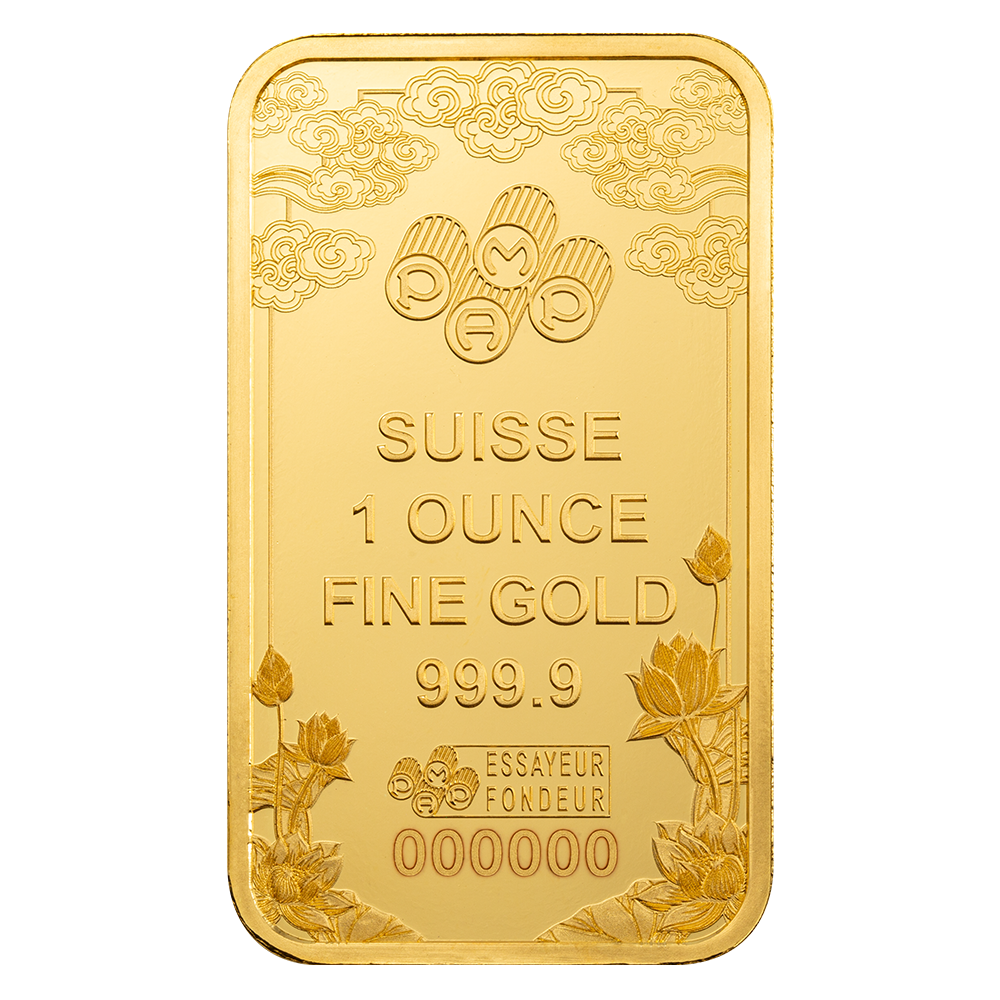 1 oz Gold Bar - PAMP Suisse - Good Luck Yellow Dragon - .9999 Au