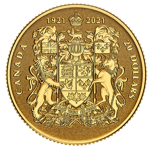 1/10 oz Pure Gold Coin - 100th Anniversary of Canada's Coat of Arms - Mintage 3,000 (2021)