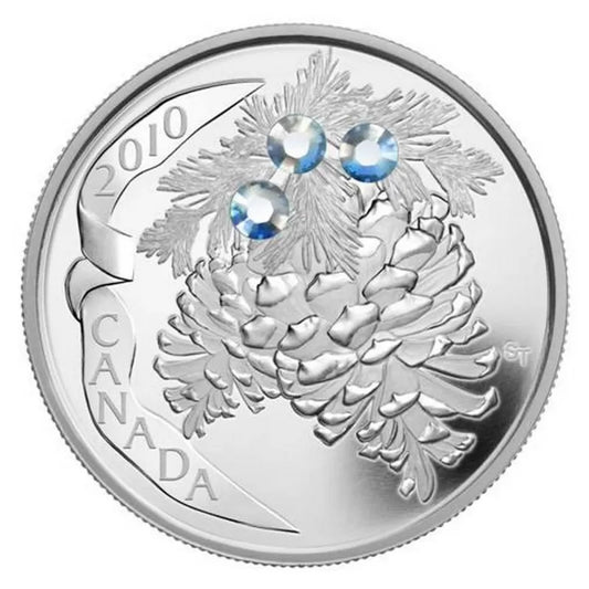 1 oz. Pure Silver Coin - Moonlight Holiday Pine Cones (2010)