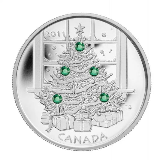 1 oz. Pure Silver Coin - Green Swarovski Crystals Christmas Tree (2011)