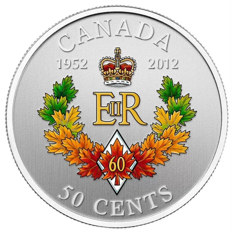 The Queen's Diamond Jubilee Emblem for Canada - Silver Plated Coloured Coin (2012)
