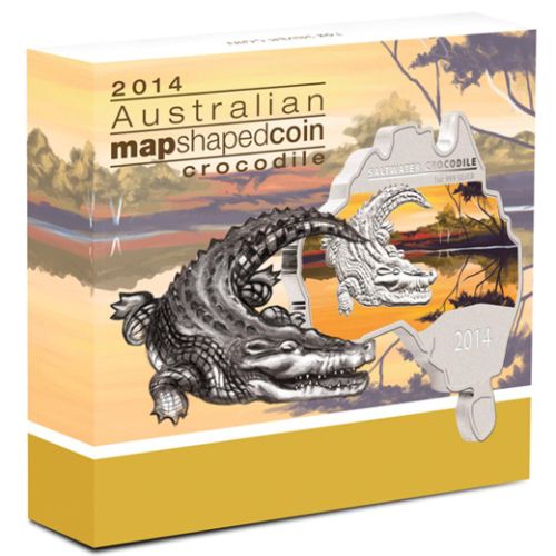 1 oz. Pure Silver Coin - Australian Map Shaped Crocodile (2014)