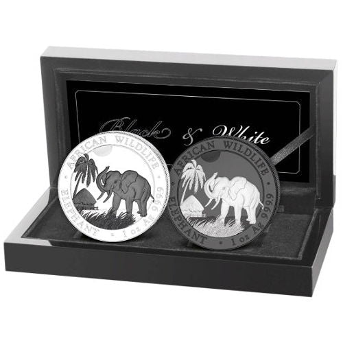 2017 Somalia Elephant Black and White Silver Coin Set with Box & CoA
