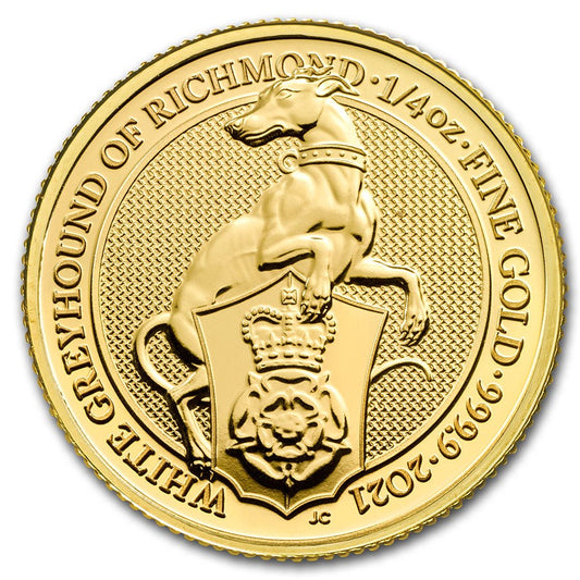 1/4 oz Gold Coin - 2021 White Greyhound of Richmond - Royal Mint .9999 Au