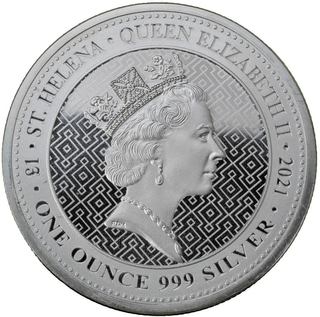 5 oz Silver Coin - St. Helena The Queen's Virtues: Victory Angel - East India Company .999 Ag