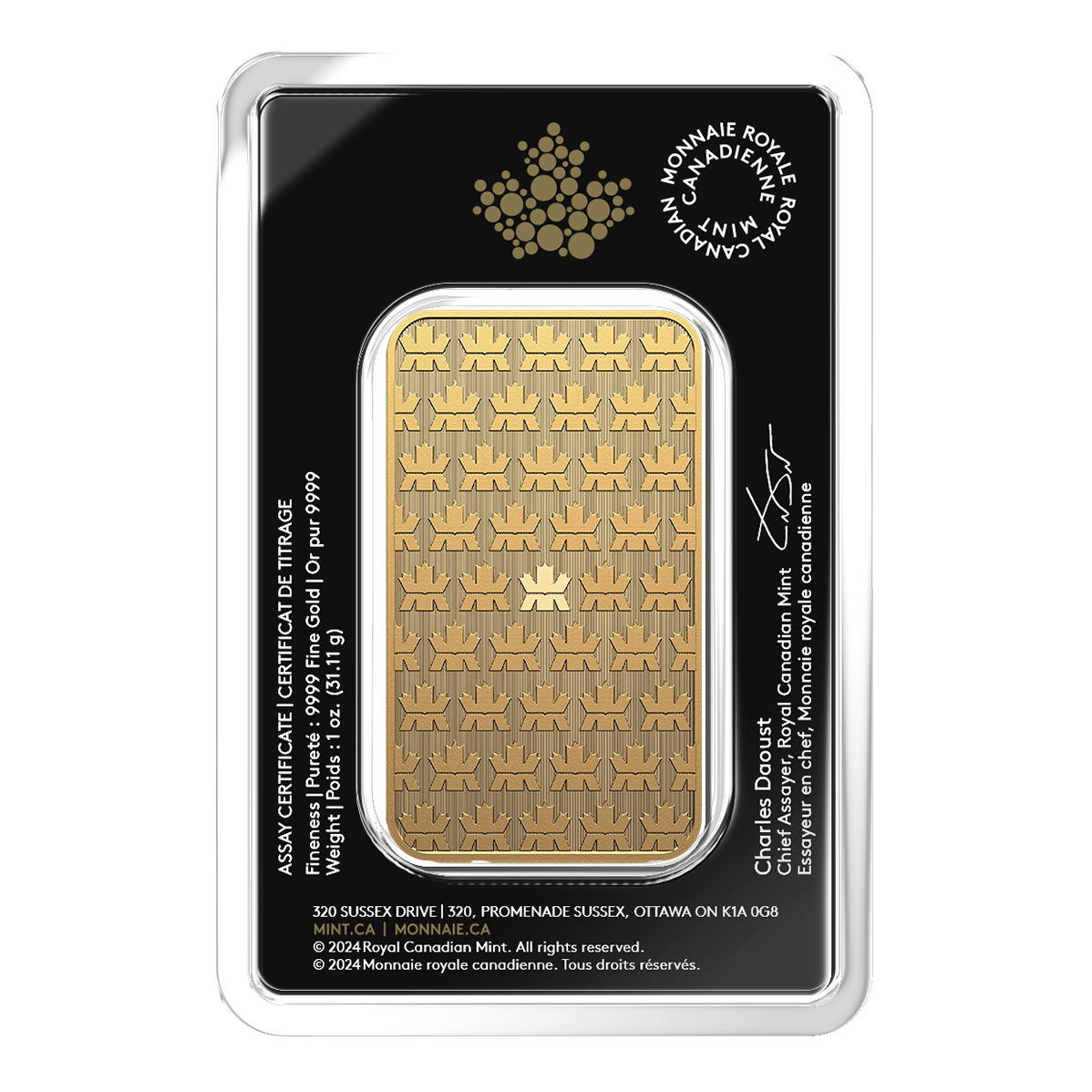 1 oz Gold Bar 2024 - .9999 Au - Royal Canadian Mint