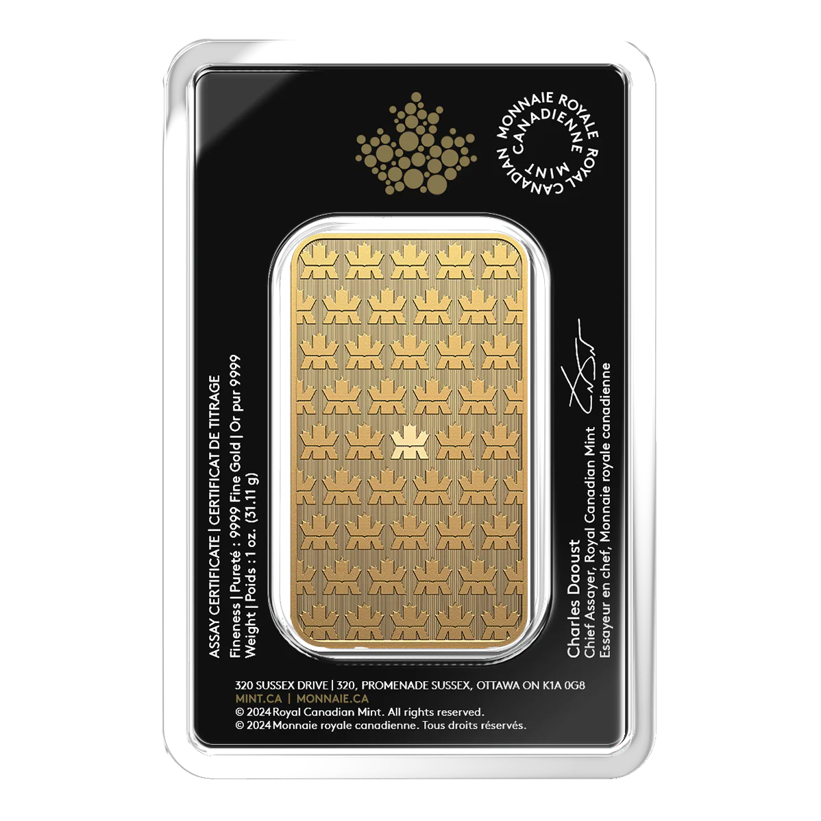 1 oz Gold Bar 2025 - .9999 Au - Royal Canadian Mint