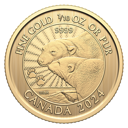 1/10 oz 2024 The Majestic Polar Bears Coin - Royal Canadian Mint .9999 Au